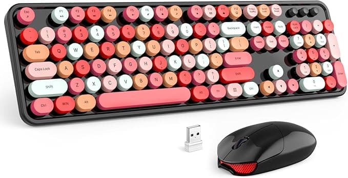 MOFII Wireless Keyboard and Mouse Combo, Black Colorful 2.4GHz Full Size Keyboard with Round Keycaps, Retro Keyboard Cute Wireless Mouse for Laptop, PC, Chromebook, Smart TV, Windows - Image 1
