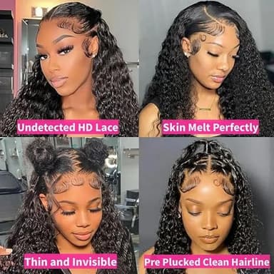 JTMMP 13x6 Deep Wave Lace Front Wigs Human Hair 200% Density 26 Inch Curly Human Hair Wig for Women Natural Black HD Transparent Lace Glueless Frontal Wigs Human Hair Pre Plucked - Image 8