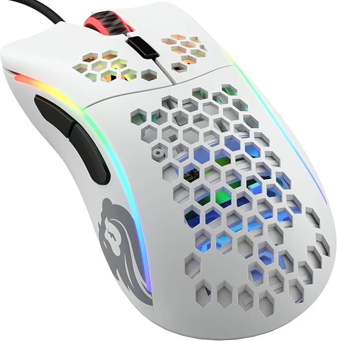 Glorious Model D- (Minus) Wired Gaming Mouse - 61g Superlight Honeycomb Design, RGB, Ergonomic, Pixart 3360 Sensor, Omron Switches, PTFE Feet, 6 Buttons - Matte White - Image 1