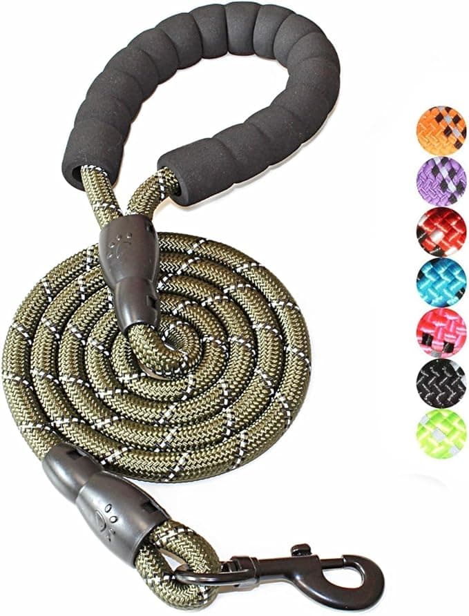 BAAPET 2/4/5/6 FT Dog Leash with Comfortable Padded Handle and Highly Reflective Threads for Small Medium and Large Dogs (5FT-1/2'', Olive Green - Image 1