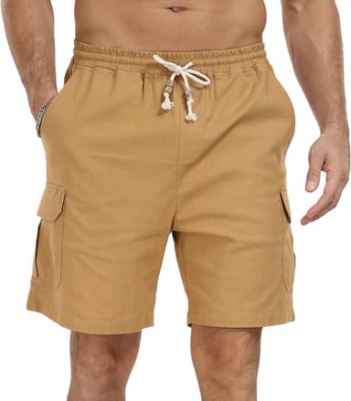 NITAGUT Men's Linen Shorts Summer Beach Casual Drawstring Shorts with Multi Pockets - Image 6