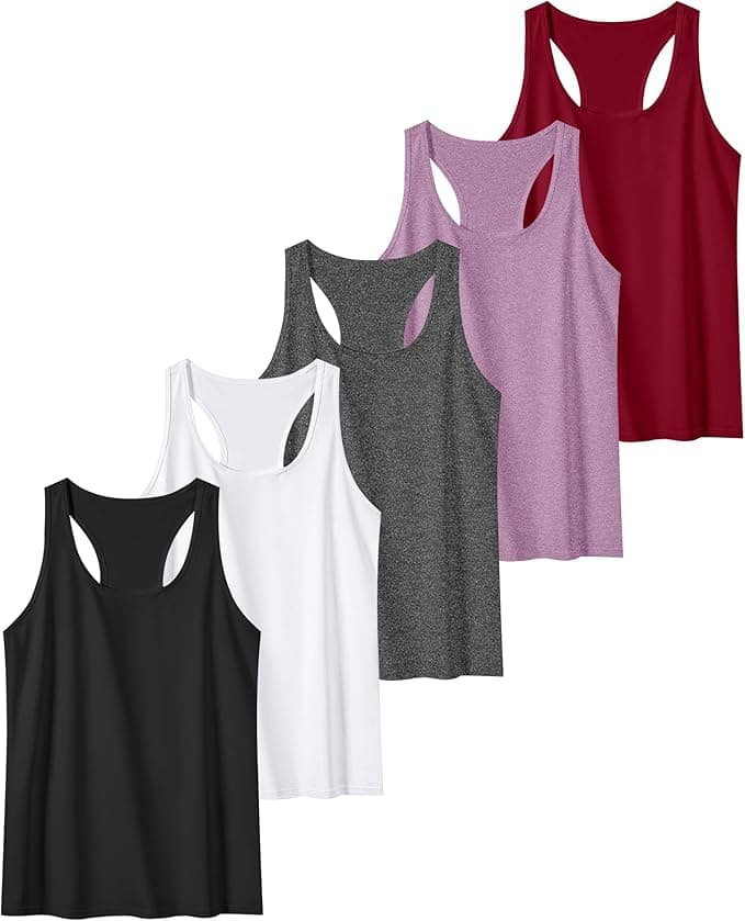 6 or 5 Pack Workout Tank Tops for Women, Athletic Racerback Sports Tank Tops, Compression Sleeveless Dry Fit Shirts - Image 1
