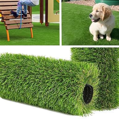 GLIWEN Artificial Grass Rug 4FTX6FT 1.38 Inch Indoor Outdoor Synthetic Dog Grass Mat with Drainage Holes High Density Fake Faux Grass Turf for Garden Lawn Landscape Balcony Decor - Image 1