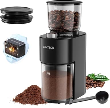 SOWTECH Anti-static Conical Burr Coffee Grinder, Adjustable Electric Mill, 38 Precise Grind Settings, Precision Timer, for Espresso, Drip and French Press, Black - Image 2