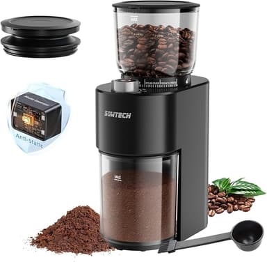 SOWTECH Anti-static Conical Burr Coffee Grinder, Adjustable Electric Mill, 38 Precise Grind Settings, Precision Timer, for Espresso, Drip and French Press, Black - Image 1