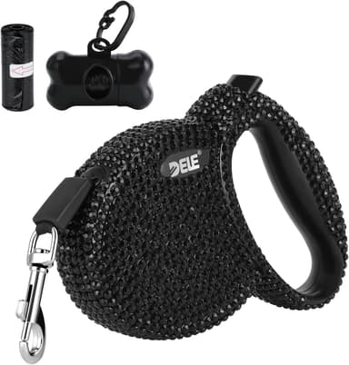 eing Retractable Dog Leash, Pet Walking Leash with Anti-Slip Handle, Strong Nylon Tape, 360°Tangle-Free, Suitable for Small Medium Dog Cat, Gift Waste Bags Dispenser Included,10 ft, Black - Image 2