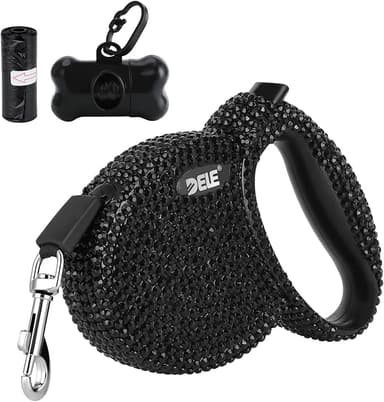 eing Retractable Dog Leash, Pet Walking Leash with Anti-Slip Handle, Strong Nylon Tape, 360°Tangle-Free, Suitable for Small Medium Dog Cat, Gift Waste Bags Dispenser Included,10 ft, Black - Image 1