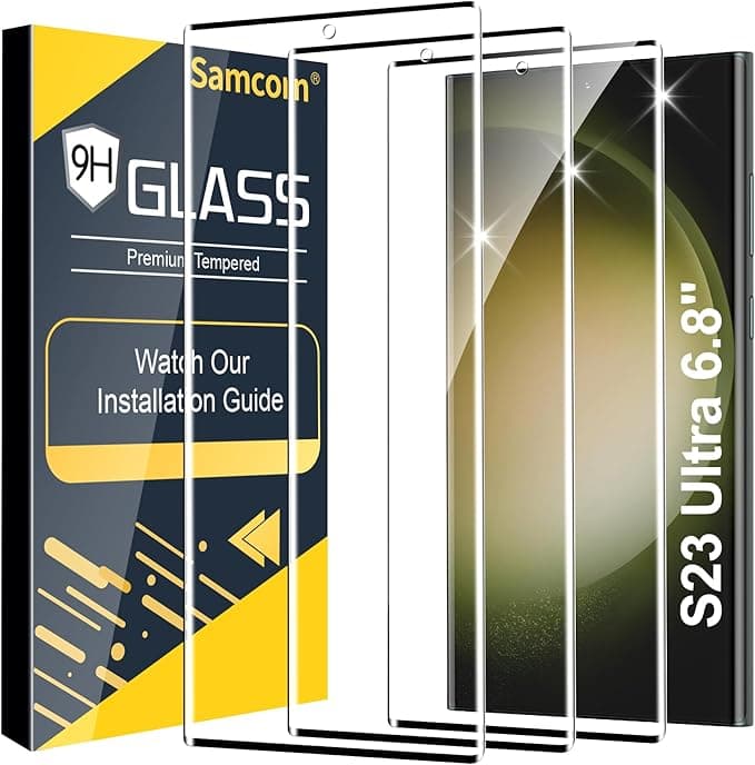 3 Pack Galaxy S23 Ultra Screen Protector, HD Clear Tempered Glass, Fingerprint Unlock, 3D Curved, Scratch Resistant, No Bubble for Samsung Galaxy S23 Ultra 5G Glass Screen Protector - Image 1
