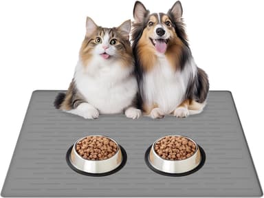 32"x24" Large Silicone Pet Feeding Mat, Waterproof Non-Slip Dog and Cat Bowl Mat for Food & Water, Durable Floor Protector to Prevent Spills, Easy to Clean, Light Gray - Image 2