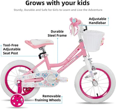 JOYSTAR Angel Girls Bike for Toddlers and Kids Ages 2-13 Years Old, 12 14 16 18 20 Inch Kids Bike with Training Wheels & Basket, 20 24 Inch Girls Bicycle with Handbrake & Kickstand - Image 10