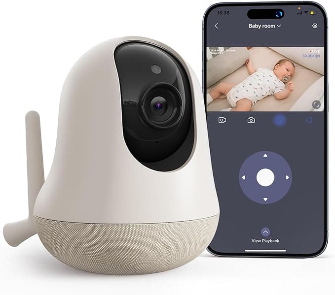nooie 2K Smart WiFi Baby Monitor with Camera and Audio, Smartphone App Control, Temperature Sensor, Motion & Cry Detection, IR Night Vision, 2-Way Talk, Cloud & SD Card Storage, Ideal for New Moms - Image 1