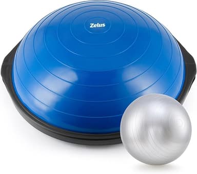 ZELUS 25in. Balance Ball | 660lb Inflatable Half Exercise Ball Wobble Board Balance Trainer w Nonslip Base | Half Yoga Ball Strength Training Equipment w 2 Bands, Pump, Extra Ball Included - Image 1
