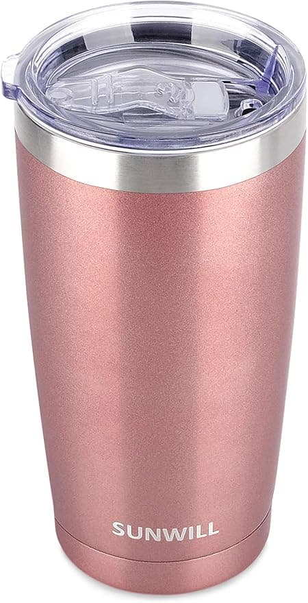 SUNWILL Travel Coffee Tumbler 20 oz, Insulated Mug with Lid, Stainless Steel Cup for Hot and Cold Drinks, Rose Gold - Image 1