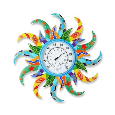 Large Blue Sun Outdoor Thermometer & Hygrometer Combo, 25'' Indoor Outdoor Wall-Mounted Thermometer Gauge, Decorative Indoor Outside Temperature Thermometer for Patio, Garden, Living Room,Kitchen - Image 1