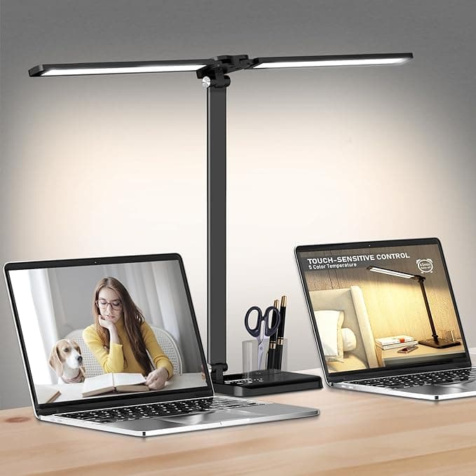 Dimmable LED Desk Lamp with USB Charging Port, 50 Lighting Modes Dual Swing Arm Architect Table Lamp Light Desk Lamp for Home Office Dorm Piano Nail - Image 1