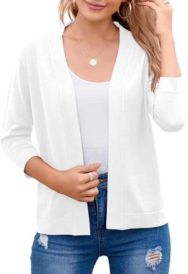 Bettysays Women's 3/4 Sleeve Open Front Cropped Cardigan Sweater Elegant Shrugs for Women - Image 2