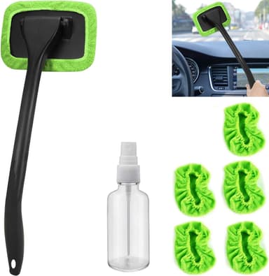 desin Car Windshield Cleaning Tool, Windshield Cleaner with 5 Washable and Reusable Microfiber Pads and Extendable Handle, for Auto Glass Wiper (Green - Image 2