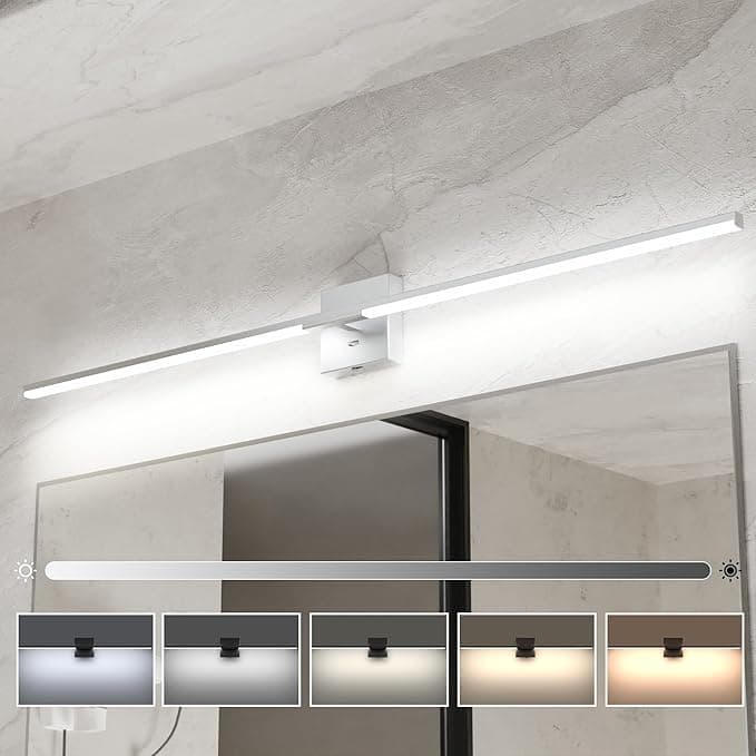 Ensenior Modern Bathroom Vanity Light 48 Inch, Built-in Dimmer, 28W Dimmable 5CCT LED Light Fixture Over Mirror, Baked-on Matte Grey Vanity Lights for Mirror Cabinets Bedroom - FCC & ETL Certificated - Image 1