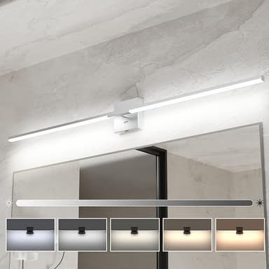 Ensenior Modern Bathroom Vanity Light 48 Inch, Built-in Dimmer, 28W Dimmable 5CCT LED Light Fixture Over Mirror, Baked-on Matte Grey Vanity Lights for Mirror Cabinets Bedroom - FCC & ETL Certificated - Image 1