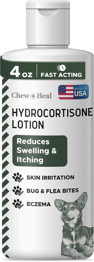 Chew + Heal Labs Hydrocortisone Lotion for Dogs - 4 oz Anti Itch Cream for Irritated Skin, Flea Bites, Itching, and More - Made in The USA - Image 1