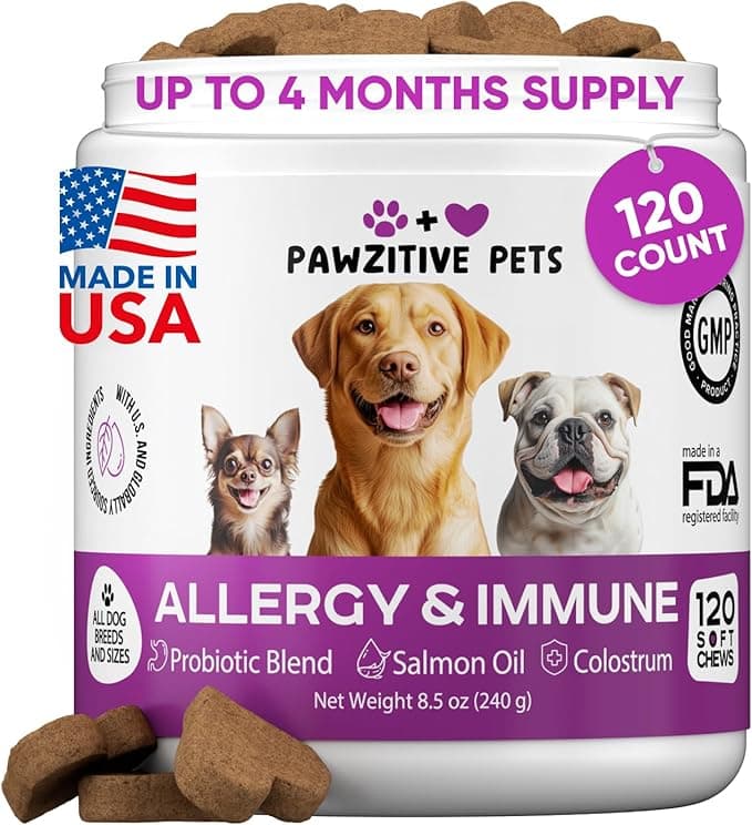 Dog Allergy Relief Chews for Itchy Skin - Seasonal and Food Allergy Chews for Shedding, Licking Paws, Hot Spot, Ears - USA Product - Omega 3 Fish Oil Skin & Coat Supplement - Anti Itch Immune Treats - Image 1