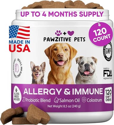 Dog Allergy Relief Chews for Itchy Skin - Seasonal and Food Allergy Chews for Shedding, Licking Paws, Hot Spot, Ears - USA Product - Omega 3 Fish Oil Skin & Coat Supplement - Anti Itch Immune Treats - Image 1