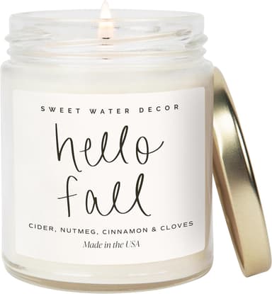Sweet Water Decor Hello Fall Candle - Cinnamon Apples & Clove Autumn Fall Scented Candle for Home Decor - 100% Cotton Wick Soy Wax Candles with 40 Hour Burn Time - Made in The USA - 9oz Clear Jar - Image 2