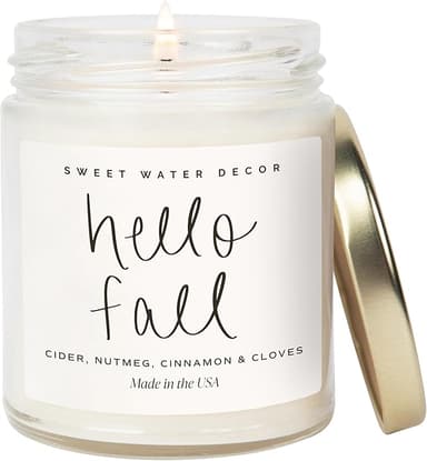 Sweet Water Decor Hello Fall Candle - Cinnamon Apples & Clove Autumn Fall Scented Candle for Home Decor - 100% Cotton Wick Soy Wax Candles with 40 Hour Burn Time - Made in The USA - 9oz Clear Jar - Image 1