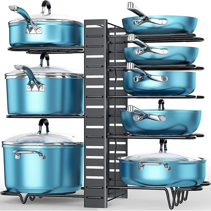ORDORA Pots and Pans Organizer for Cabinet 16.61 Height, 8 Tier Pot Organizers Rack with 3 DIY Methods, Adjustable Pan Organizer under Cabinet Kitchen Organization and Storage - Image 1