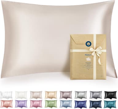 Bedsure Satin Pillowcase with Zipper, Similar to Silk Pillow Cases 2 Pack, Beige Satin Pillow Case Standard Size, Silky & Soft Pillow Covers, Valentines Day Gifts for Women Men, 20x26 Inches - Image 2