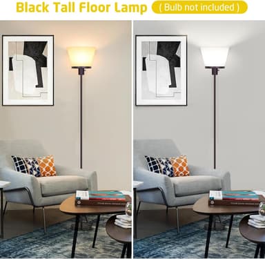 LED Floor Lamp Tall Standing Lamp, Black Modern Torchiere Floor Lamps for Bedroom Living Room Office, Bright Floor Lamp with White Plastic Shade, Bulb Not Included - Image 8