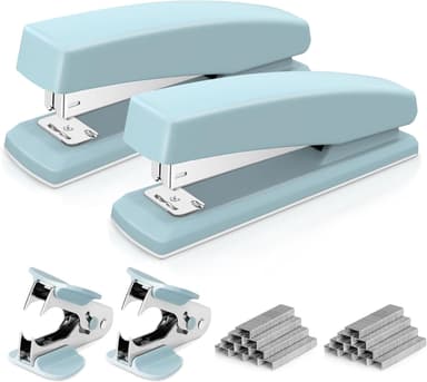 Deli Stapler, Desktop Stapler, 2 Pack, Office Staplers, 25 Sheet Capacity, Includes 2000 Staples and 2 Staple Removers, 2 Pack, Blue - Image 2