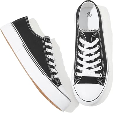 Adokoo Canvas Tennis Shoes for Women Low Top Casual White Black Sneakers for Women Lace Up Fashion Comfortable Walking Shoes - Image 2