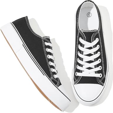 Adokoo Canvas Tennis Shoes for Women Low Top Casual White Black Sneakers for Women Lace Up Fashion Comfortable Walking Shoes - Image 1