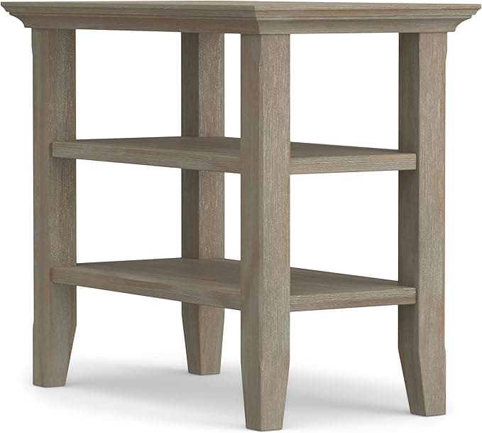 SIMPLIHOME Acadian 14-inch Wide Solid Wood Narrow End Table in Distressed Grey, Transitional-Style Side Table for Living Room, Bedroom, or Family Room with 2 Open Shelves - Image 1