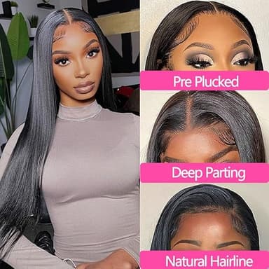 13x4 HD Lace Frontal Closure 12 Inch Straight Lace Frontal Human Hair 100% Unprocessed Brazilian Virgin Hair Ear to Ear Swiss HD Transparent Lace Closure Only Pre Plucked 1B Black - Image 2