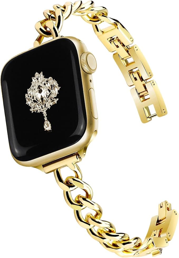 Slim Gold Band for Women Feminine Elegant Compatible with Apple Watch 38mm 40mm 41mm 42mm (S10/11) Adjustable Metal Strap Dressy Chain Bracelet for iWatch Series 11/10/9/8/7/6/5/4/SE/3/2/1 - Image 1