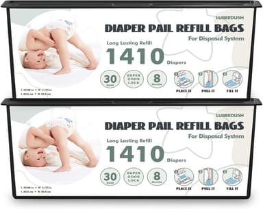 Diaper Pail Refill Bags - Compatible with Genie Easy Roll Signature & Platinum Pails | Each 30 Bags Holds Up to 1410 Newborn Diapers | 7-Layer OdorLock Technology | 2 Pack(60 Bags - Image 2