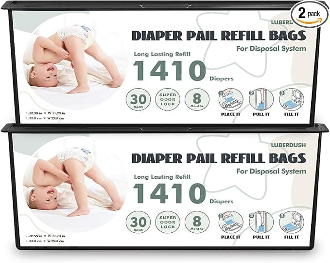 Diaper Pail Refill Bags - Compatible with Genie Easy Roll Signature & Platinum Pails | Each 30 Bags Holds Up to 1410 Newborn Diapers | 7-Layer OdorLock Technology | 2 Pack(60 Bags - Image 1