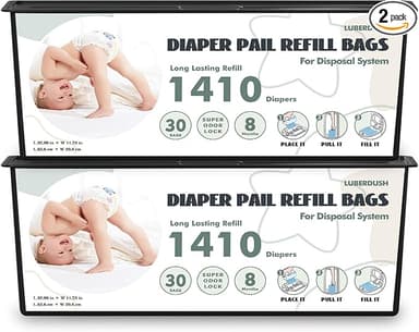 Diaper Pail Refill Bags - Compatible with Genie Easy Roll Signature & Platinum Pails | Each 30 Bags Holds Up to 1410 Newborn Diapers | 7-Layer OdorLock Technology | 2 Pack(60 Bags - Image 1