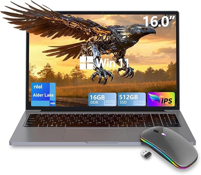 Laptop Gaming,Gaming Laptops,16GB DDR4 512GB SSD,16" FHD 1920 * 1080P PC,Win 11 Pro,Full Metal Housing,N100 Cup(Up to 3.4Ghz),BT, 5G WiFi, 3*USB3.2, Supports Type C Charging,Gray - Image 1