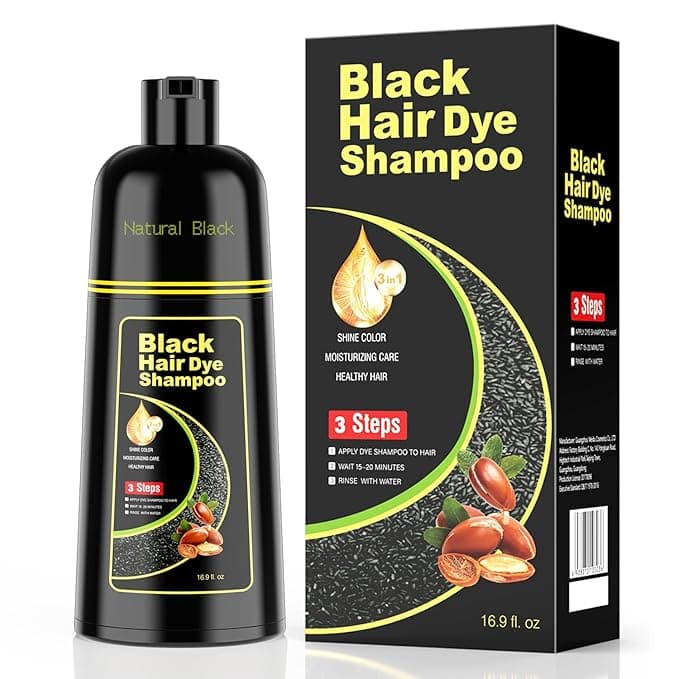 KAISASA Black Hair Dye Shampoo 3 in 1，Argan Natural Herbal Formula Hair Color Shampoo Covers Gray Hair for Women and Men (16.9 fl.oz Black - Image 1