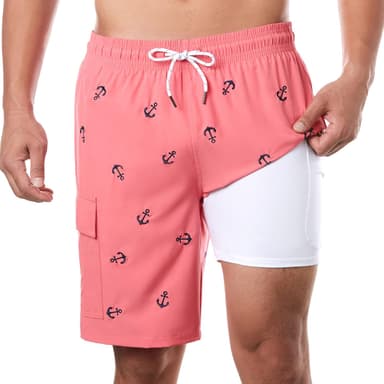 BRISIRA Mens Swim Trunks Bathing Suit 9 Inch Inseam Compression Liner Beach Long Board Shorts Swimsuit Anti-Chafe Quick Dry - Image 2