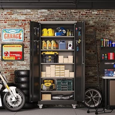 Aobabo Garage Storage Cabinet with Door Pegboard,Lockable Metal Storage Cabinet with 5 Adjustable Shelves for Garage Home,Required Assembly,Black - Image 8