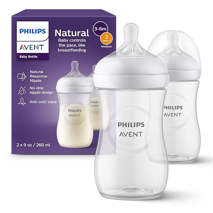 Philips Avent Natural Baby Bottles with Natural Response Nipples (Medium Flow, Flow 3), 9oz, 2-Pack, SCY903/02 - Image 1