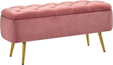 Yaheetech Ottoman with Storage, Velvet Entryway Bench with Safety Hinge, Upholstered Bench with Seating for Bedroom, Living Room, Holds up to 519 lb, Pink - Image 2