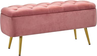 Yaheetech Ottoman with Storage, Velvet Entryway Bench with Safety Hinge, Upholstered Bench with Seating for Bedroom, Living Room, Holds up to 519 lb, Pink - Image 1