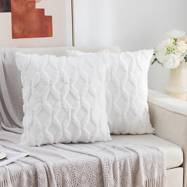 Mimkus Set of 2 Faux Wool Throw Pillow Covers 18 x 18 Inch Square White Velvet Pillowcase Soft Plush Short Wool Pillowcase Decorative Pillow Covers for Sofa Living Room - Image 1