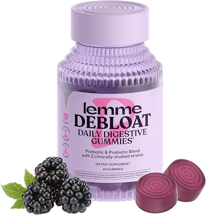 Lemme Debloat - Digestive & Gut Health Gummies with 2 Clinically Studied Probiotics & Prebiotic, Vegetarian, Gluten Free, Non GMO, BlackBerry Flavor (60 Count - Image 1