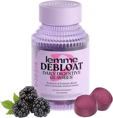 Lemme Debloat - Digestive & Gut Health Gummies with 2 Clinically Studied Probiotics & Prebiotic, Vegetarian, Gluten Free, Non GMO, BlackBerry Flavor (60 Count - Image 1
